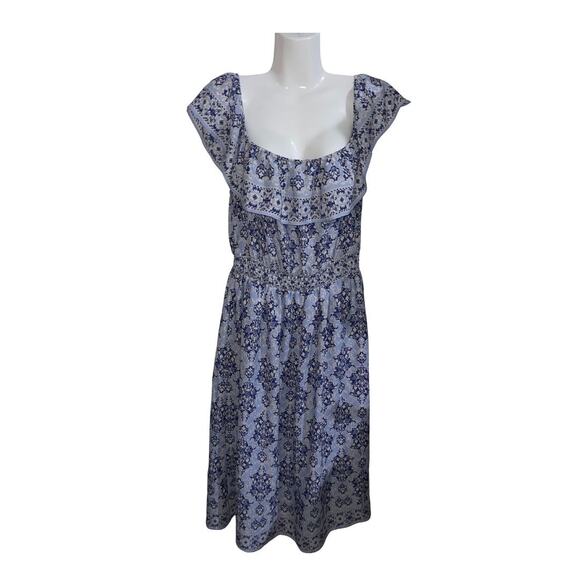 Max Studio Women's Off the Shoulder Smocked Waist Midi Dress Size Large Baroque - Picture 2 of 4